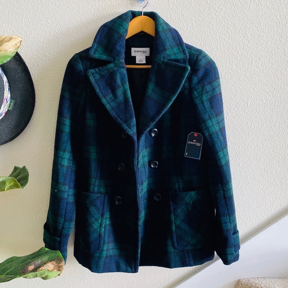 St. John's Bay Jackets & Blazers - ST JOHN BAY blackwatch plaid peacoat jacket wool